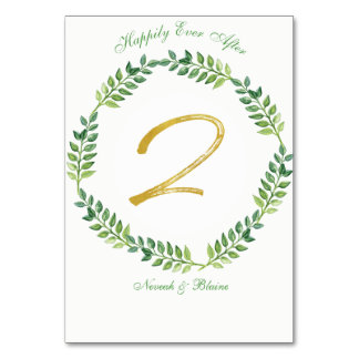 Romantic Green Leaves - Wedding table card 2 ring