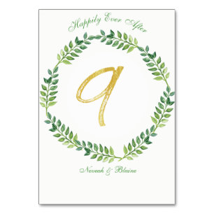 Romantic Green Leaves - Wedding table card 9 ring