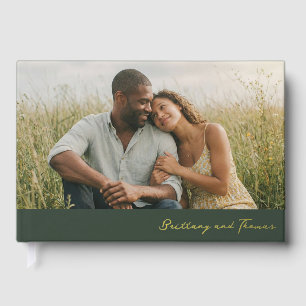 Romantic Green Minimalist Photo Guest Book