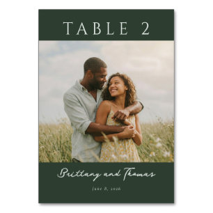 Romantic Green Minimalist Photo Table Number