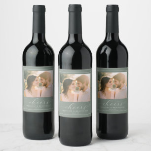Romantic Green Minimalist Photo Wine Label