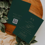 Romantic Green Monogram Front Back QR Code Wedding Invitation<br><div class="desc">This romantic green monogram front and back QR code wedding invitation is perfect for a simple wedding. The modern classic design features fancy swirls and whimsical flourishes with gorgeous elegant hand lettered faux champagne gold foil typography. Save paper by including a QR code for your guest to view details, RSVP,...</div>