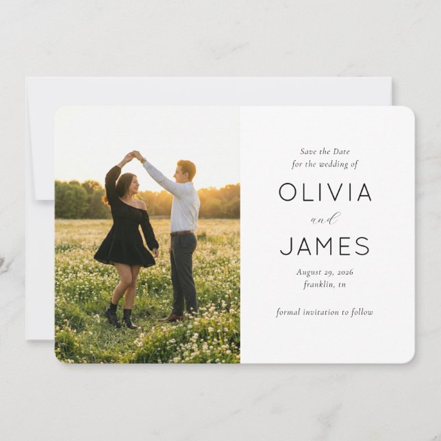 Romantic Green Sunset Photo Save The Date (Front)