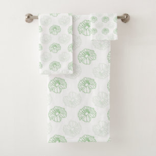 Romantic Green, White Chic Floral Pattern  Bath To Towel Set