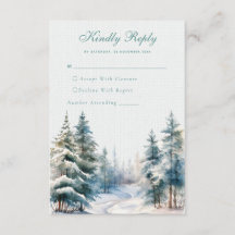 Romantic green winter forest Wedding RSVP Card