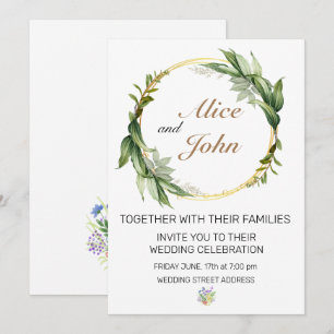  Romantic Greenery Green and Gold Frame  Invitation