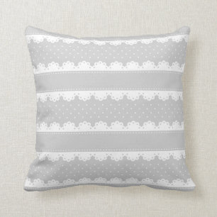 Romantic Grey and White Polka Dot Lace Pattern Throw Pillow
