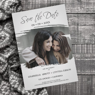 Romantic Grey Brush Photo Lesbian Gay All Wedding Save The Date