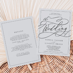 Romantic Grey Calligraphy Frame All In One Wedding Invitation