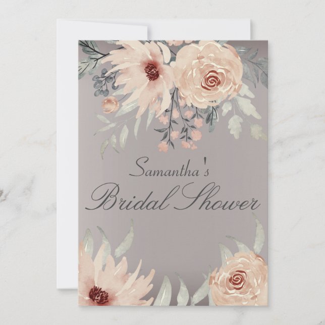 Romantic Grey Coral Floral Bridal Shower  Invitation (Front)