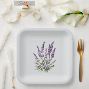 Romantic Grey Purple Lavender Floral Bridal Shower Paper Plate