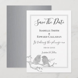 Romantic Grey Watercolor Birds On Branch Wedding Save The Date