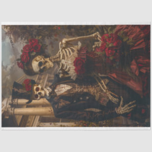 Romantic Halloween Skeleton Couple Decoupage Tissue Paper