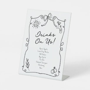 Romantic Hand Drawn Whimsical Wedding Black Pedestal Sign