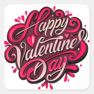 Romantic Hand-Lettered Valentine's Day art Square Sticker