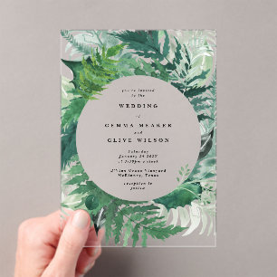 Romantic Hand Painted Greenery Fern Leaf Wedding Acrylic Invitations