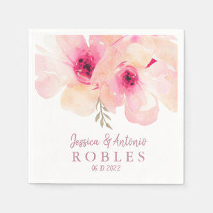 Romantic Hand Painted Watercolor Peony Wedding Napkin