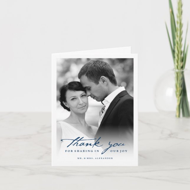 Romantic Handwriting Script Stylish Photo Wedding Thank You Card (Front)