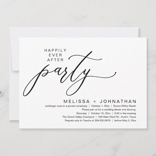 Romantic Happily Ever After Party Elopement Dinner Invitation (Front)