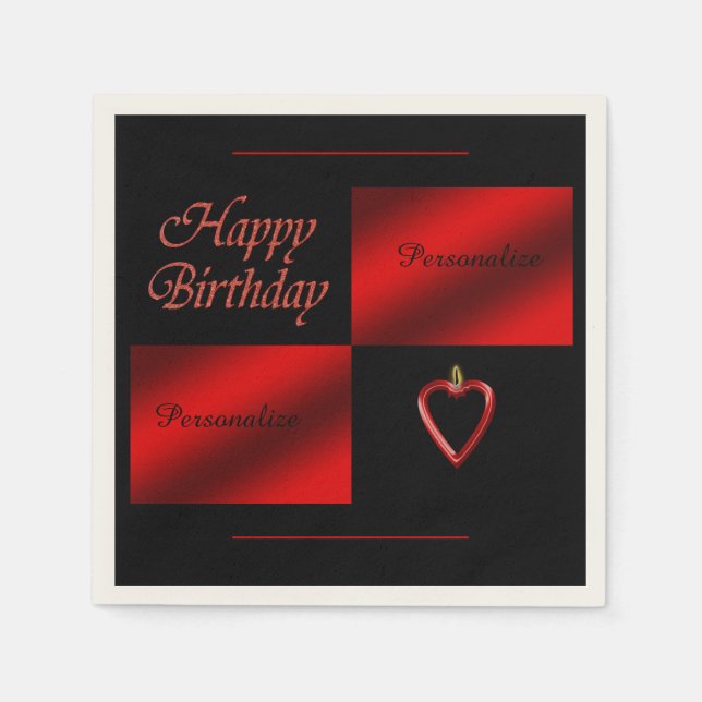 Romantic Happy Birthday Red Black  Personalize Napkin (Front)
