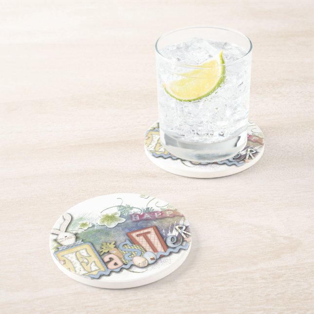 Romantic Happy Easter Bunny Greeting Coaster (Side)