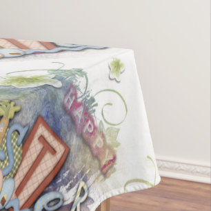 Romantic Happy Easter Bunny Greeting Tablecloth