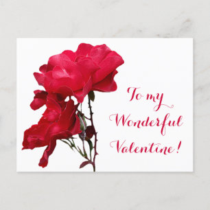 Romantic Happy Valentine red rose flowers floral Postcard