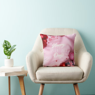 Romantic "Happy Valentine's Day" Rose  Throw Pillow