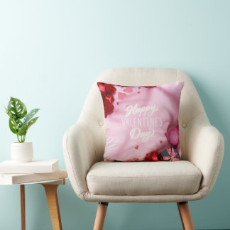 Romantic "Happy Valentine's Day" Rose  Throw Pillow