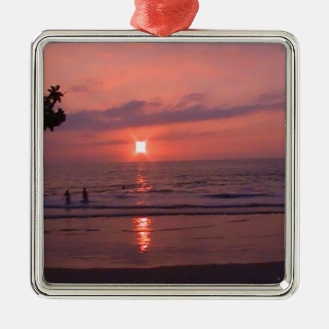 Romantic Hawaiian Sunset Ocean Beach Metal Ornament (Front)