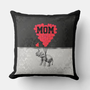 Romantic heart and elephant for mom throw pillow