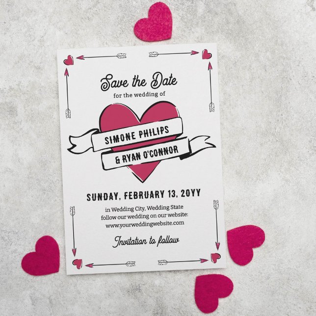 Romantic Heart Arrows & Ribbon Save the Date (Creator Uploaded)