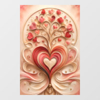 Romantic Heart Bloom Tree Blush Gold Wall Art