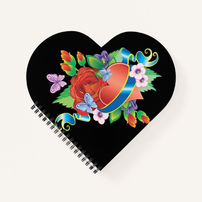 Romantic Heart & Blooms” Notebook (Front)