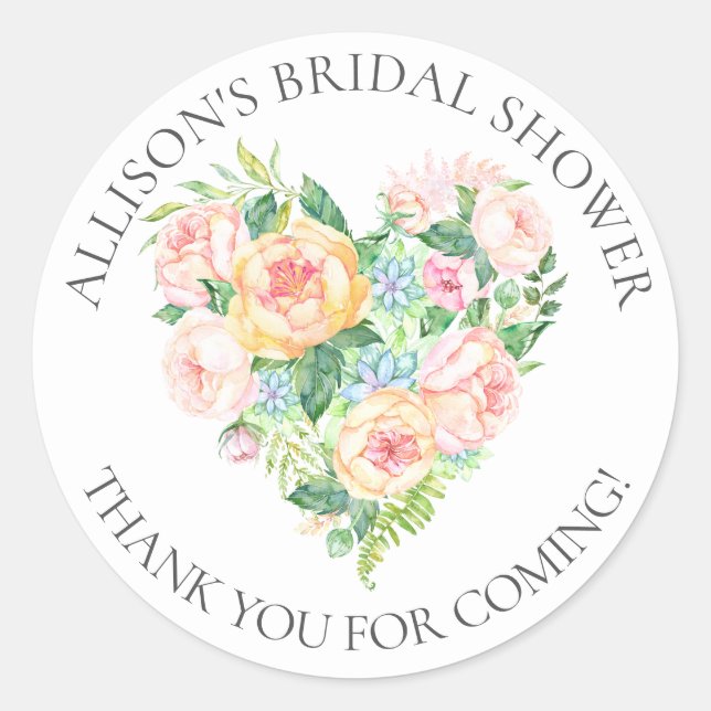 Romantic Heart Bridal Thank You Shower Sticker (Front)