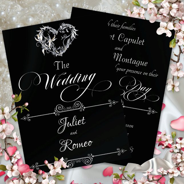 Romantic Heart & Calligraphy on Black - Wedding Invitation (Creator Uploaded)