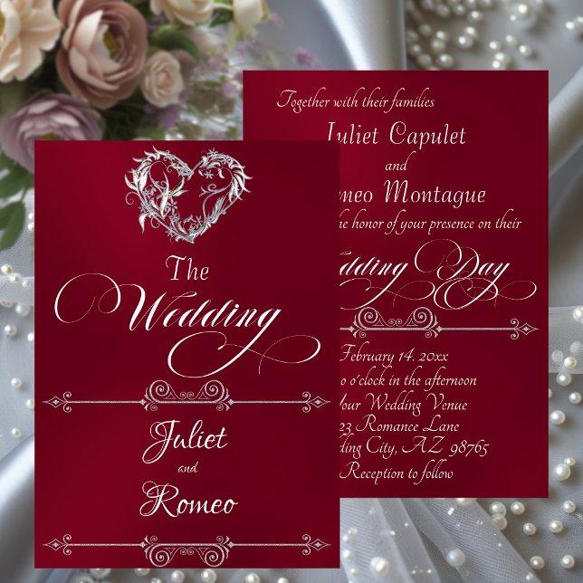 Romantic Heart & Calligraphy on Burgundy - Wedding Invitation (Creator Uploaded)
