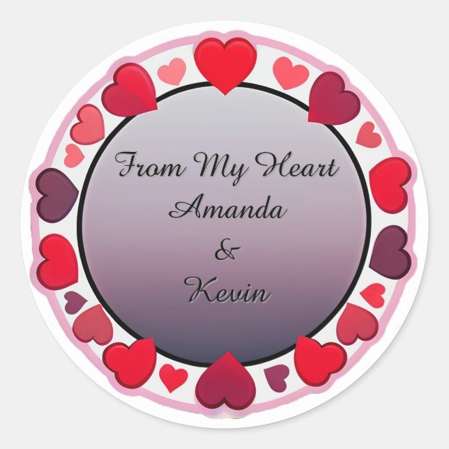 Romantic Heart Circle Frame Classic Round Sticker (Front)