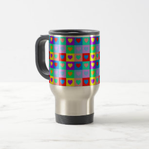 Romantic Heart Colourful Pattern Pop Art Travel Mug