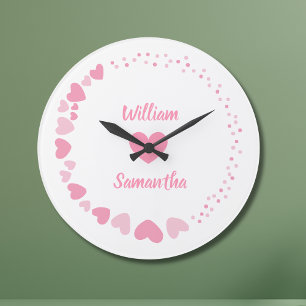 Romantic Heart custom Couple Name Love white Large Clock
