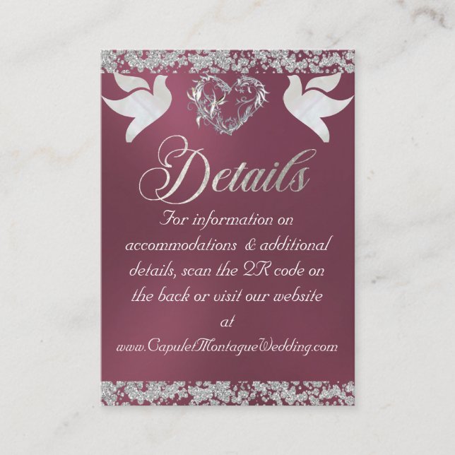 Romantic Heart, Dove & Glitter, QR Code - Lavender Enclosure Card (Front)