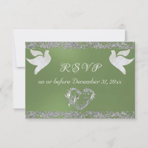 Romantic Heart, Doves & Glitter - Sage RSVP Card