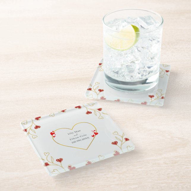 Romantic Heart Floral Glass Coaster (Angled)