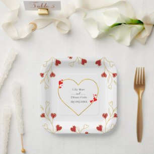 Romantic Heart Floral Paper Plate