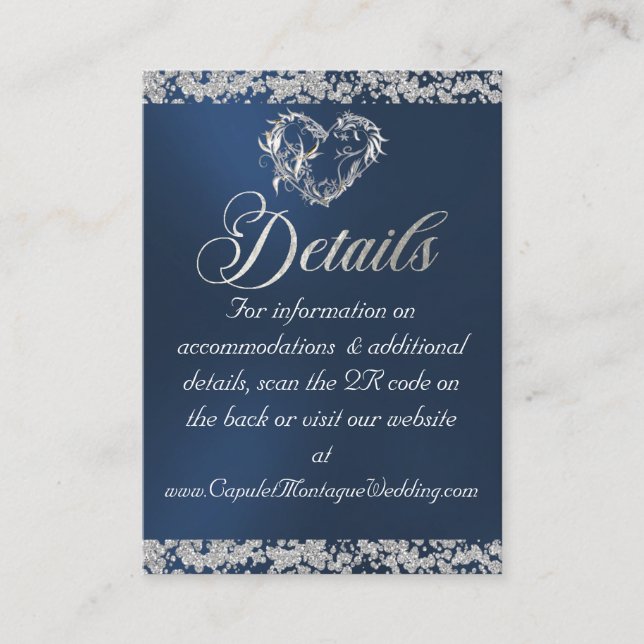 Romantic Heart & Glitter, QR Code on Blue Enclosure Card (Front)