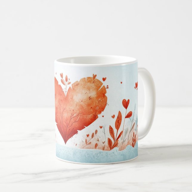 Romantic Heart Ilustration Gift for Valentines day Coffee Mug (Front Right)