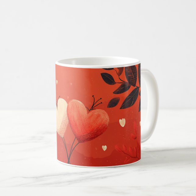 Romantic Heart Ilustration Gift for Valentines day Coffee Mug (Front Right)