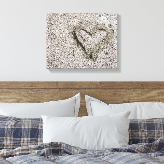 Romantic Heart in Sand Photo Canvas Print (Insitu(Bedroom))