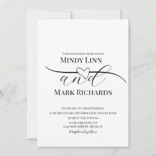 Romantic Heart Line Script Black Green Wedding   Invitation