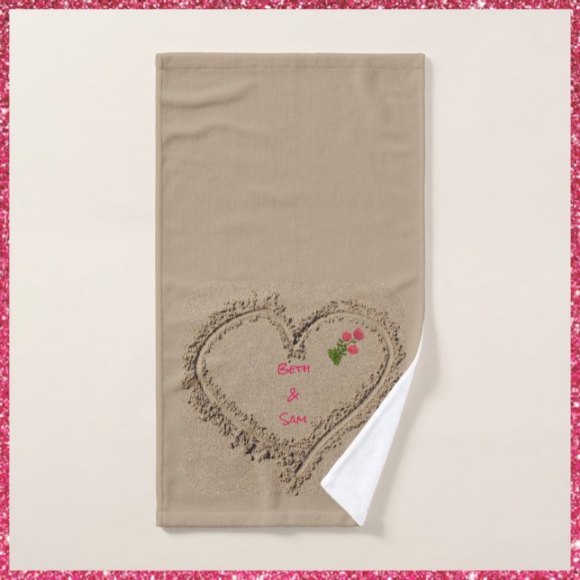 Romantic Heart Ocean Beach Sand Bath Towel Set (Creator Uploaded)